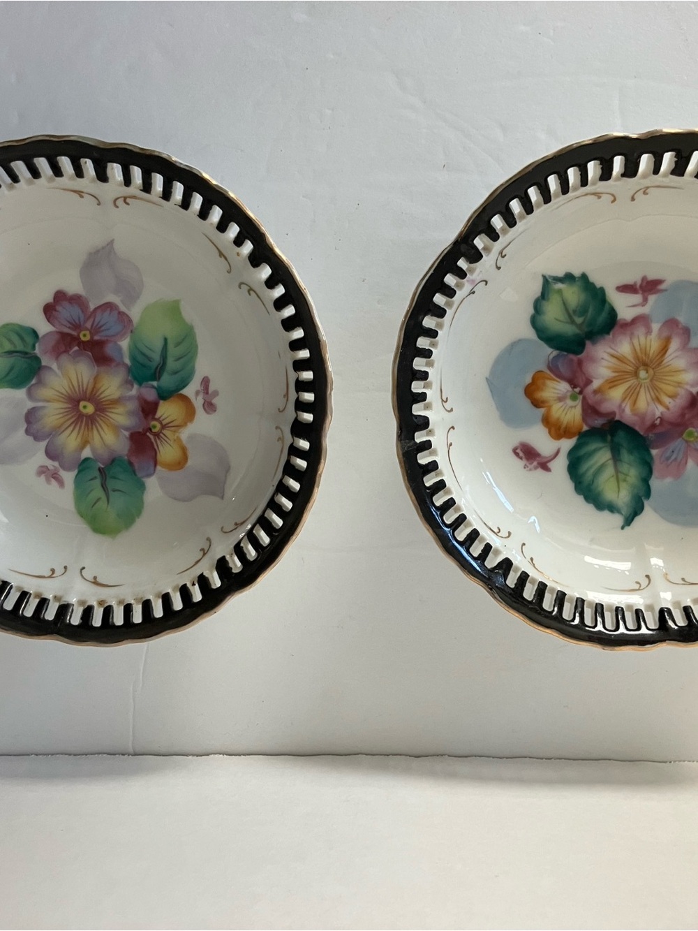 Vintage Porcelain Floral Serving Bowls (2) Gold-Trimmed Edge - Occupied Japan